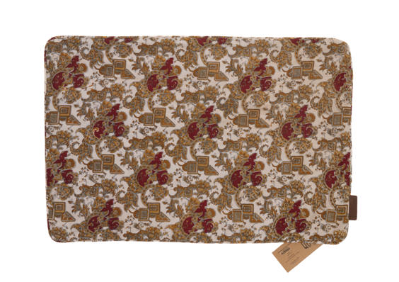 Seiden-Sari-Kissenbezug 60 x 40 cm mit farbenfrohem orientalischem Muster in Creme-, Rot- und Goldtönen im Boho-Vintage-Stil, indisches Ethno-Kissen