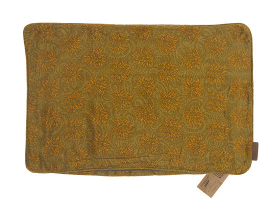 Silk pillowcase 60x40 cm in warm mustard yellow with golden floral patterns in a vintage oriental boho look as a sari pillow
