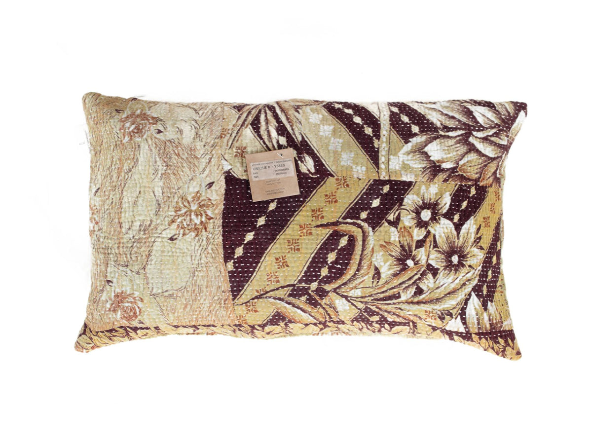 Sari pillowcase 30x50 with unique colorful flowers in ochre, rust and antique pink - Indian, vintage boho/bohemian oriental pillowcase (sari pillow/upcycled)