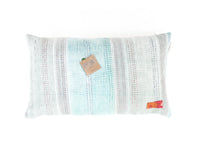 Sari pillowcase 30x50 in turquoise and white with fine stripes and dot pattern - unique Indian boho bohemian sari pillow/ sari cushions pillow covers of colorful fabric patterns