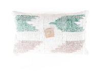 Sari pillowcase 30x50 cm in white and light blue/turquoise with light green nuances and vintage, boho pattern structure - unique Indian pillowcase for sari pillows and sari pillow look