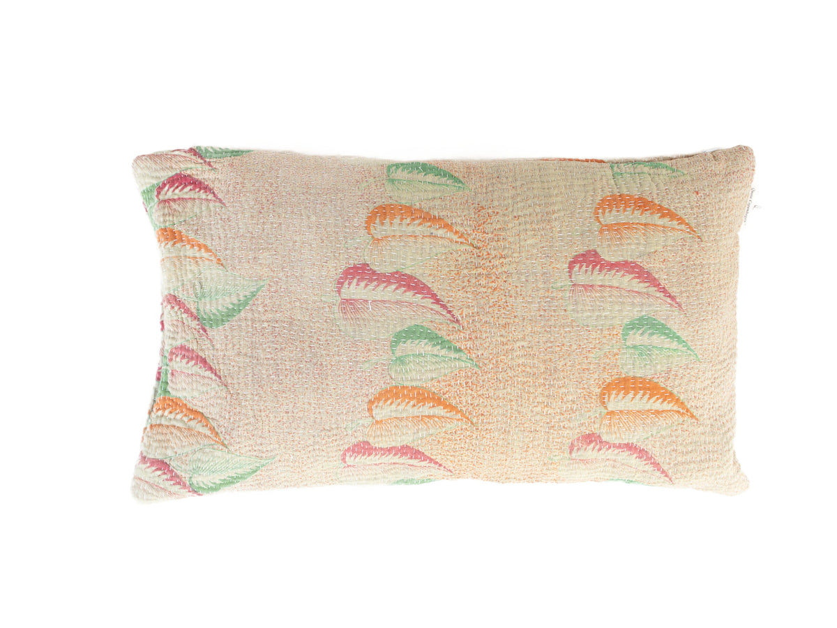 Unique sari pillowcase 30x50 with colorful green, dusty red and cream patterns, bohemian oriental Indian pillowcase in upcycled vintage style