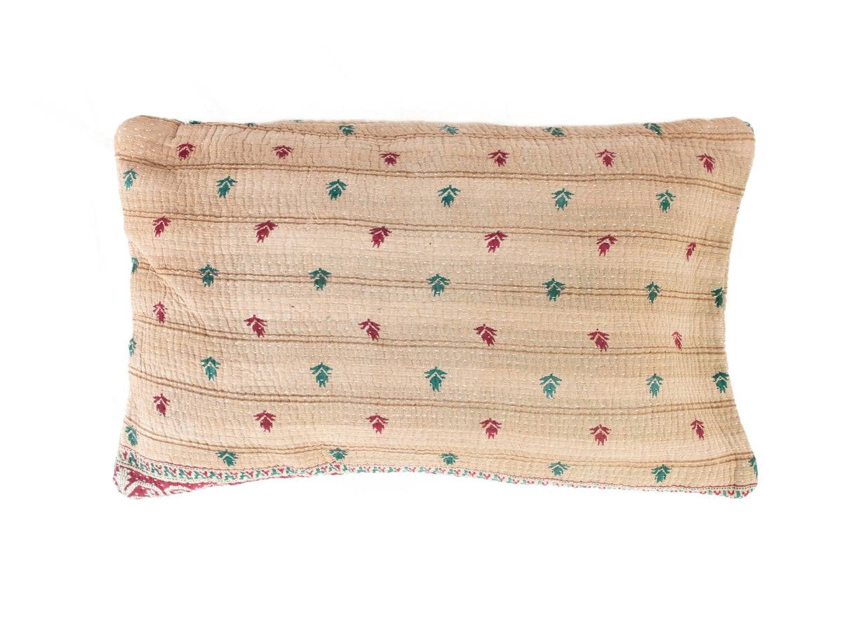 Unique sari pillowcase 30x50 cm with colorful bohemian patterns in beige, orange, pink and mint green (vintage Indian pillowcase)