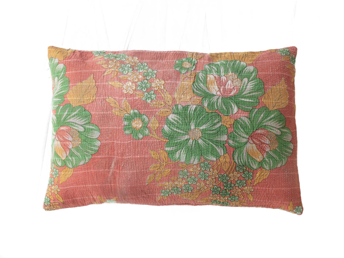 Colorful Indian sari pillowcase 60x40 with bohemian oriental patterns in cream, yellow, purple and pink shades (sari pillow/upcycled)