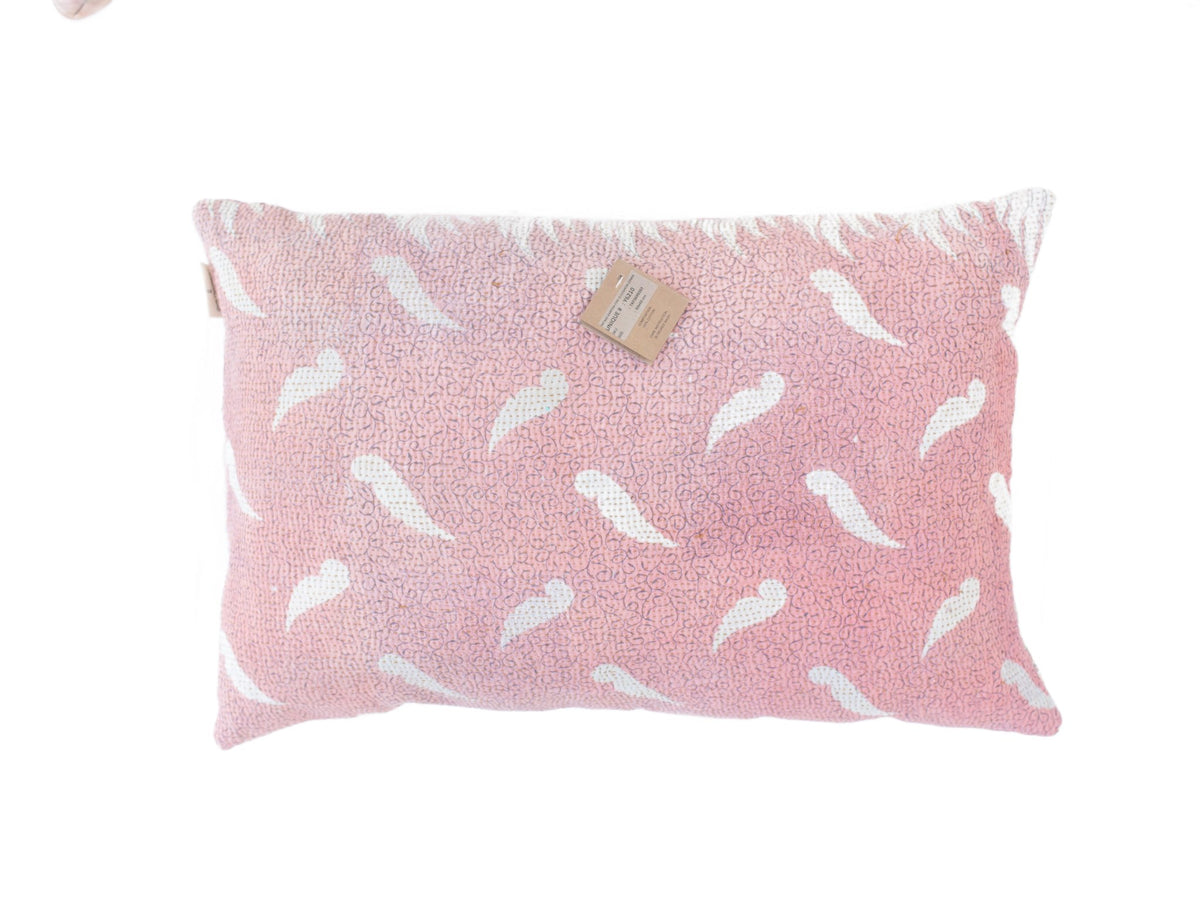 Unique sari pillowcase 60x40 with black top in colorful oriental paisley and flower patterns in red, cream and gold and gray bottom with finely embroidered star/stitch details - boho/bohemian Indian pillow.