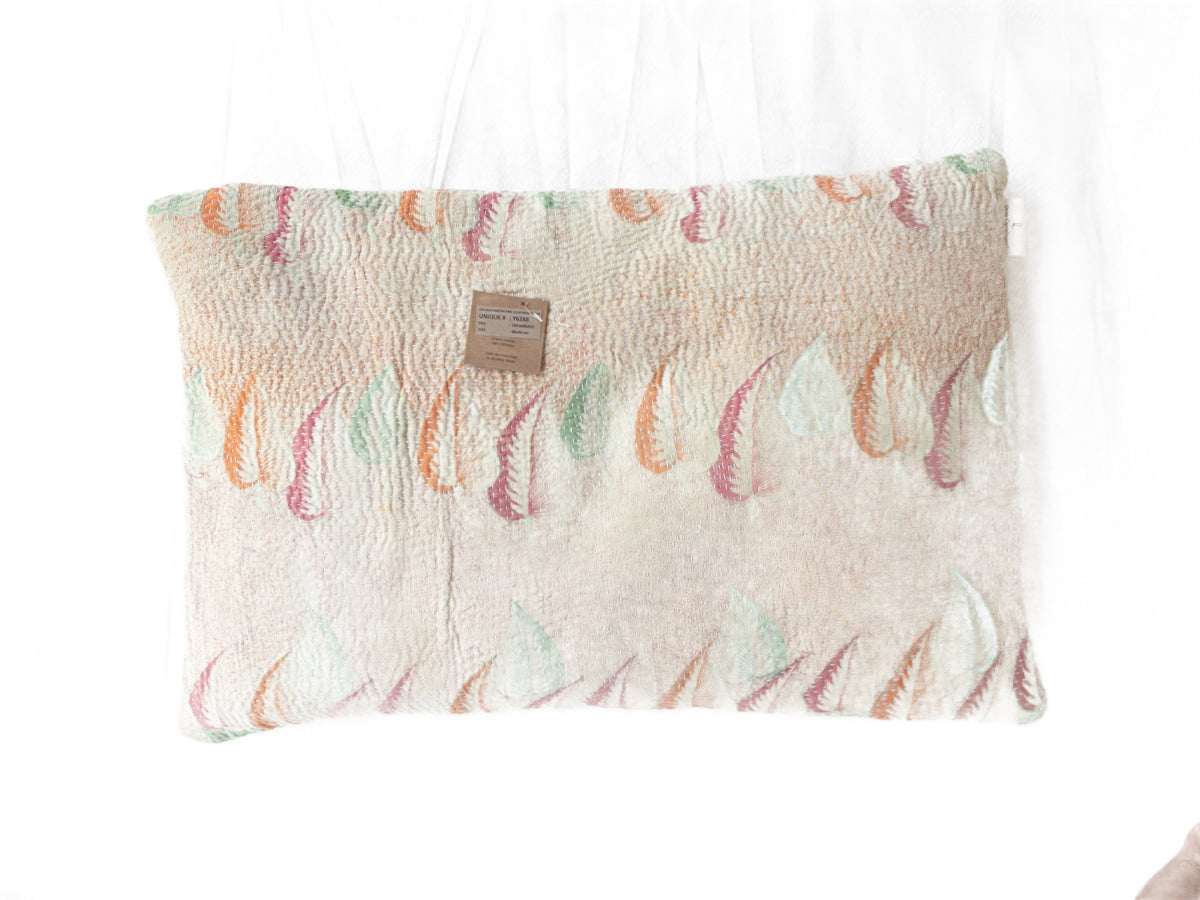 Sari pillowcase 60x40 in vintage boho style with colorful red, gray and yellow patterns and flowers, unique Indian pillow (sari pillow)