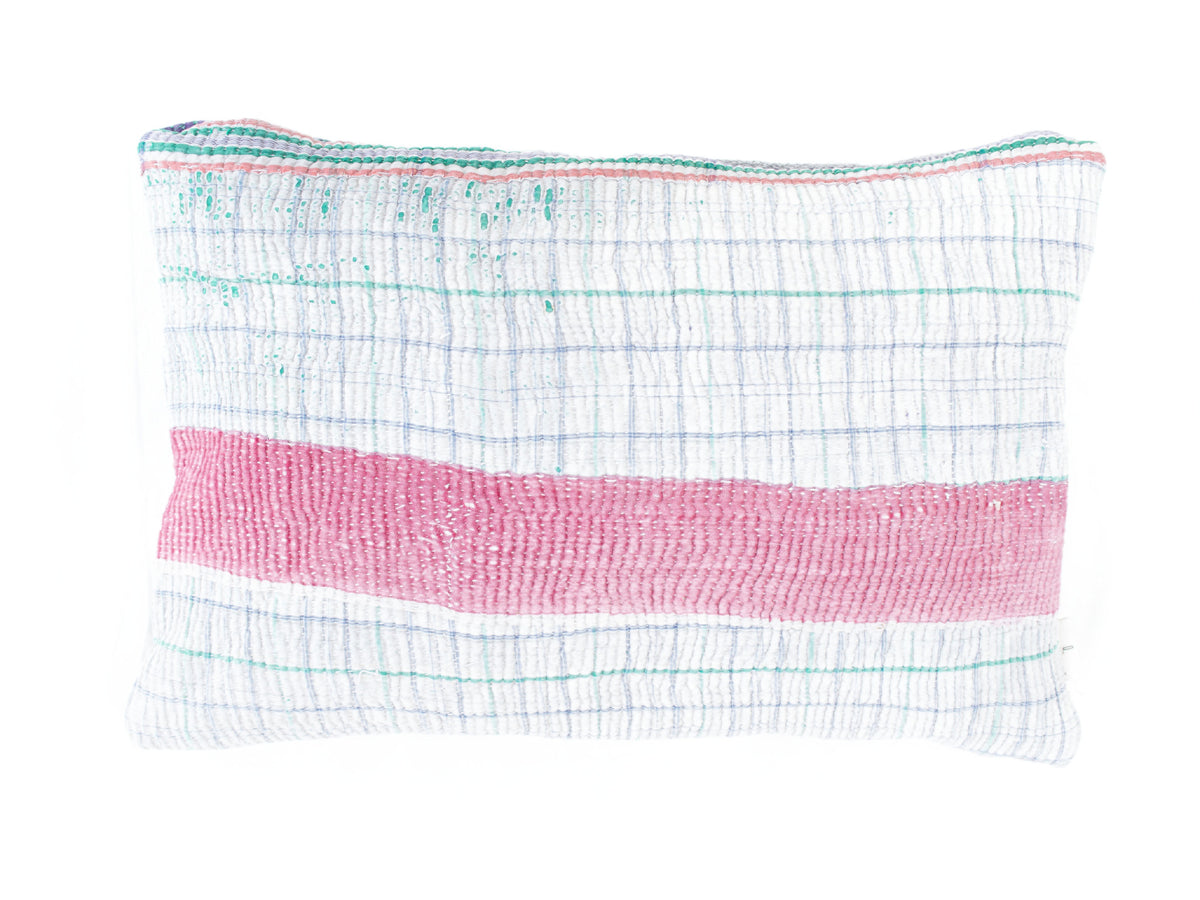 Sari pillowcase 60x40 in beige and rust-colored shades with blue stripes and small patterns, unique sari pillow in Indian/vintage boho style