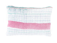 Sari pillowcase 60x40 in beige and rust-colored shades with blue stripes and small patterns, unique sari pillow in Indian/vintage boho style