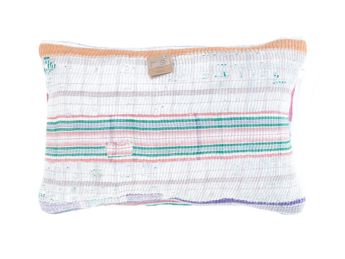 Sari pillowcase 60x40 cm in beige and warm camel with fine stripes and red dots, unique vintage sari pillow in boho/Indian style