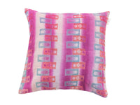 Sari pillowcase 50x50 with colorful bohemian/boho patterns in pink, coral, orange, white and blue-gray checks - unique Indian pillow in vintage style (sari pillowcase/upcycled).
