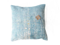 50x50 sari pillowcase in light blue vintage bohemian style with colorful patterns - unique Indian upcycled sari pillow