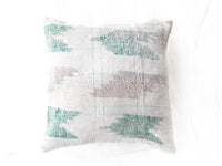 Sari pillowcase 50x50 with vintage bohemian pattern in white/cream and turquoise green stripes, sari pillow in ethnic oriental style, unique pillow with colorful details